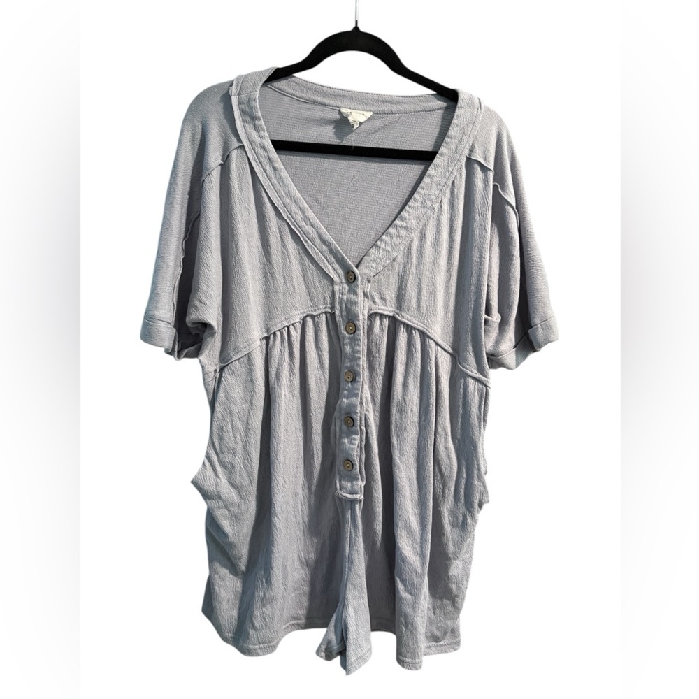 Heyson Romper Baby Blue Button Front V-Neck Boho Relaxed Fit Small